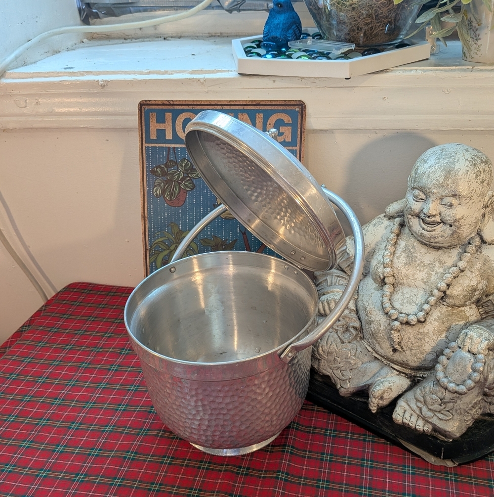 MCM Italian Silver Hammered Aluminum Ice Bucket 1950's